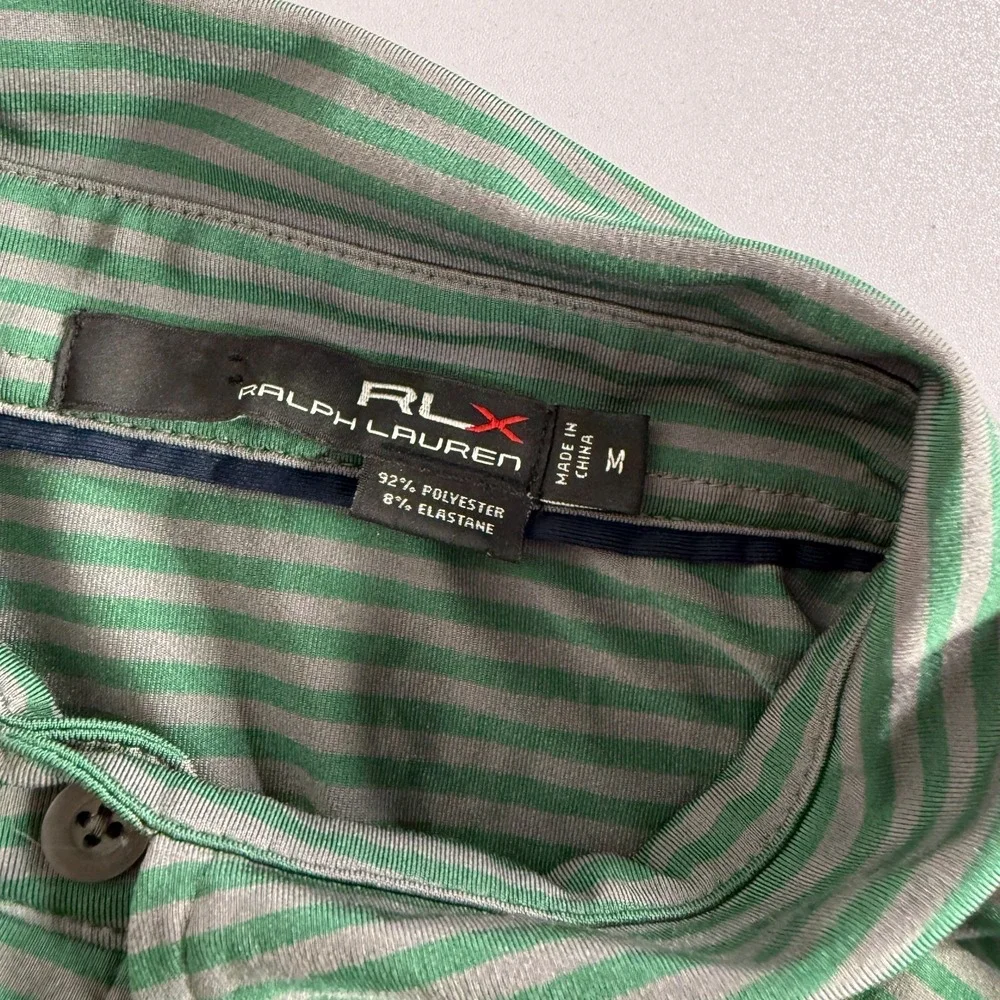 RLX‎ Ralph Lauren Polo Shirt Mens Medium Green Gray Golf Performance Stretch